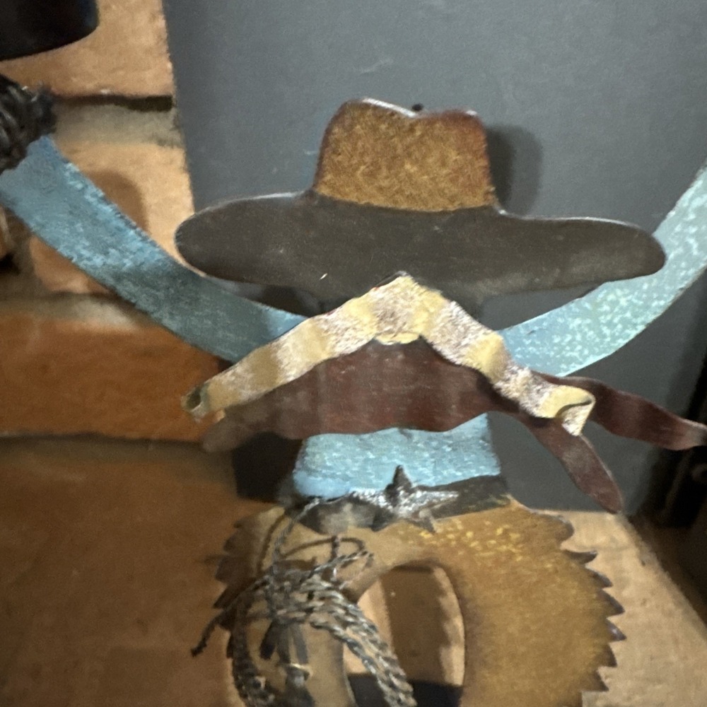 Vintage Cowboy Metal Art Tea Candle Holder 10x6.5 In Western - Picture 8 of 11